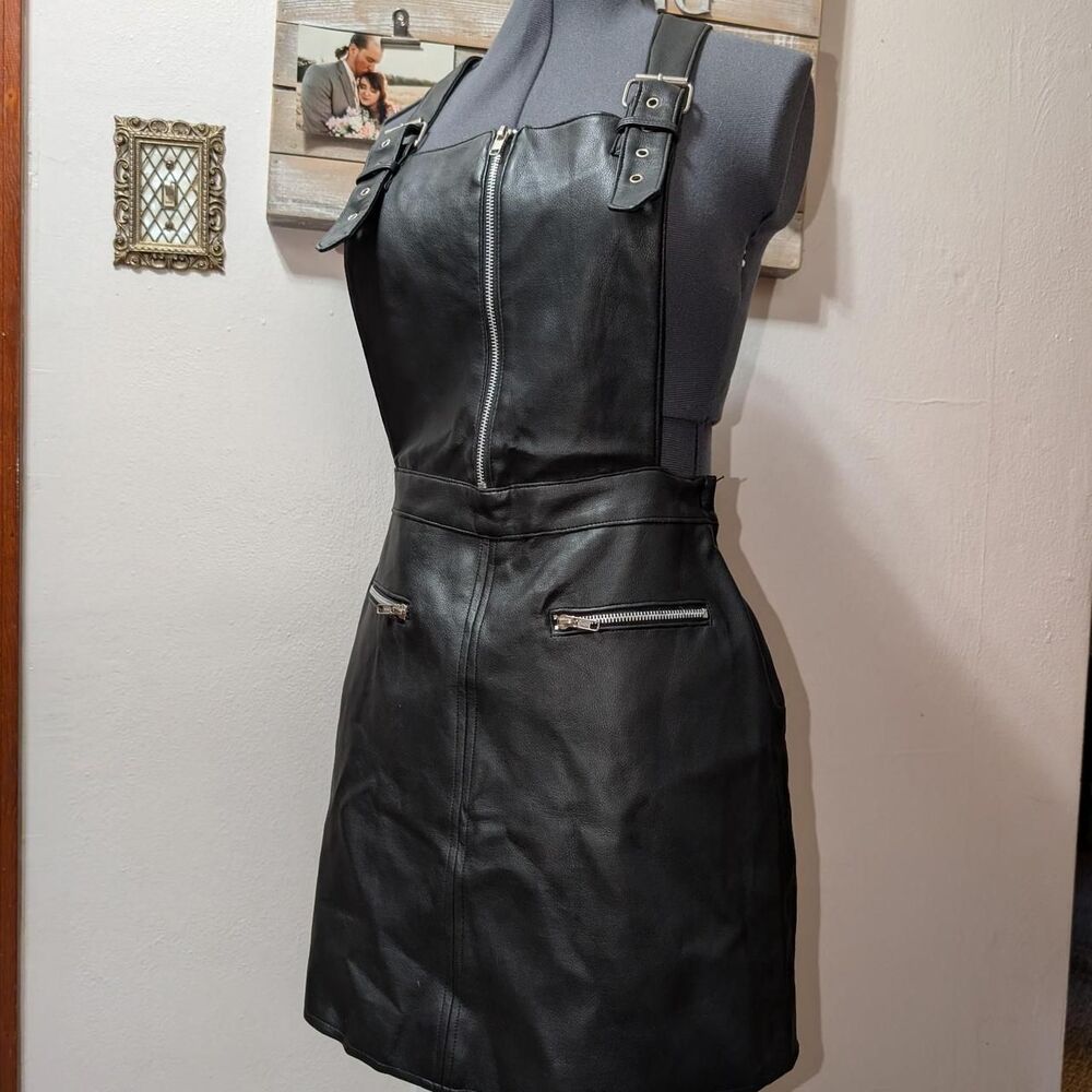 Cristina Women's Black faux leather pinafore Mini Dress
